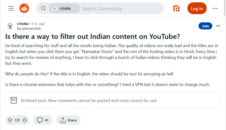 Is there a way to filter out Indian content on YouTube.